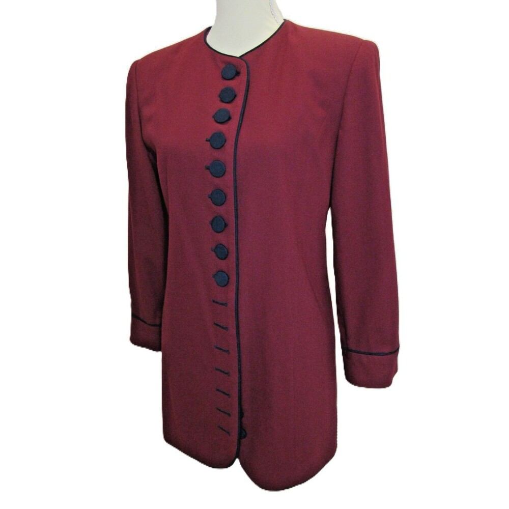 Burgundy Blazer Navy Buttons Womens 8 En Avance Haute De Gamme VTG Shoulder Pads